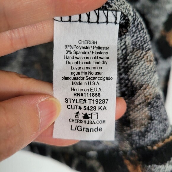 NEW Cherish Leopard Cheetah Print Twist Deep V Back Long Sleeve Top Size Large - Picture 10 of 11